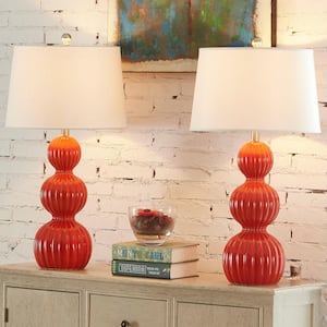 Columbia 28 " Red Table Lamp Set With White Shade (Set of 2)