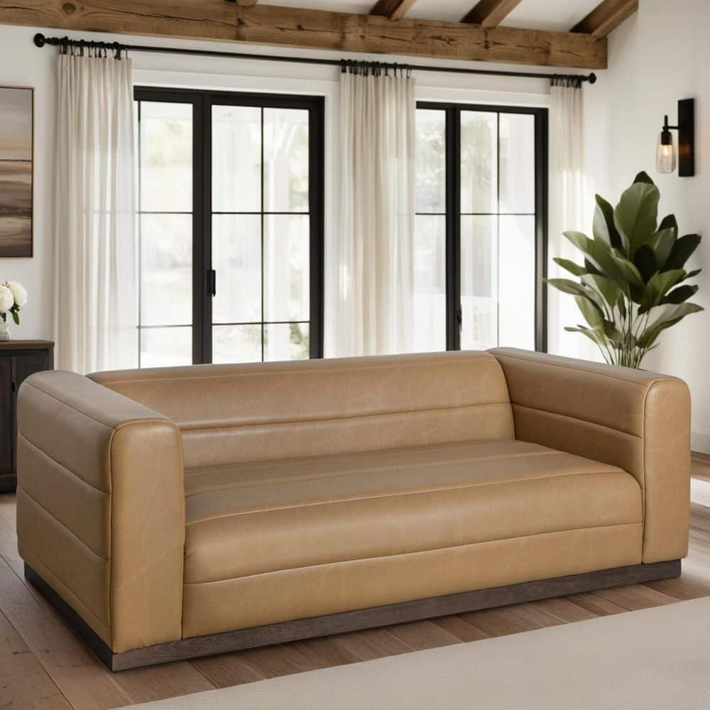 Brea 90.5 in. Square Arm Polyester Rectangle 3-Seater Sofa in Bistre Brown