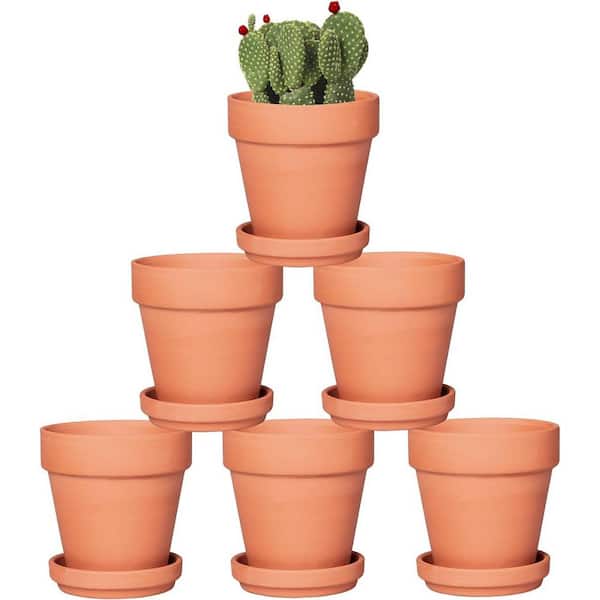 ITOPFOX Classic 4 in. L x 4 in. W x 4 in. H Brown Clay Round Indoor Planter (6-Pack)