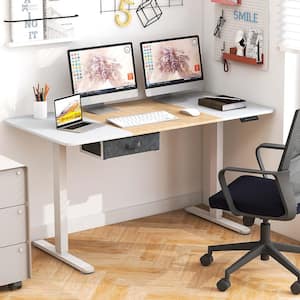55 in. Rectangular Natural Height Adjustable Electric Standing Desk Sit Stand with USB Charging Port