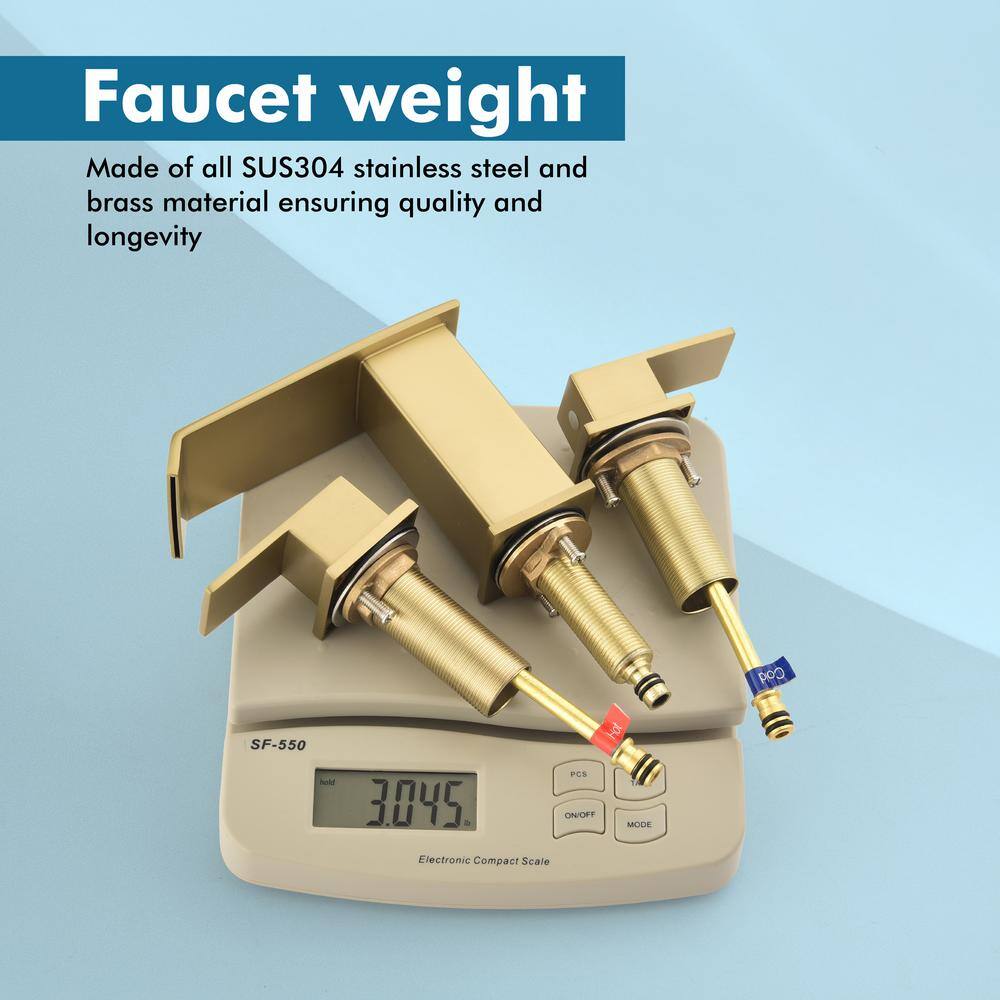 Brushed Gold Brass Double Handle Widespread Bathroom Faucet