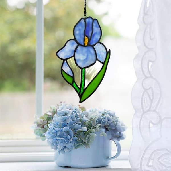 Purple Iris Flower Stained Glass Art Glass Window HDD941JGPD - The