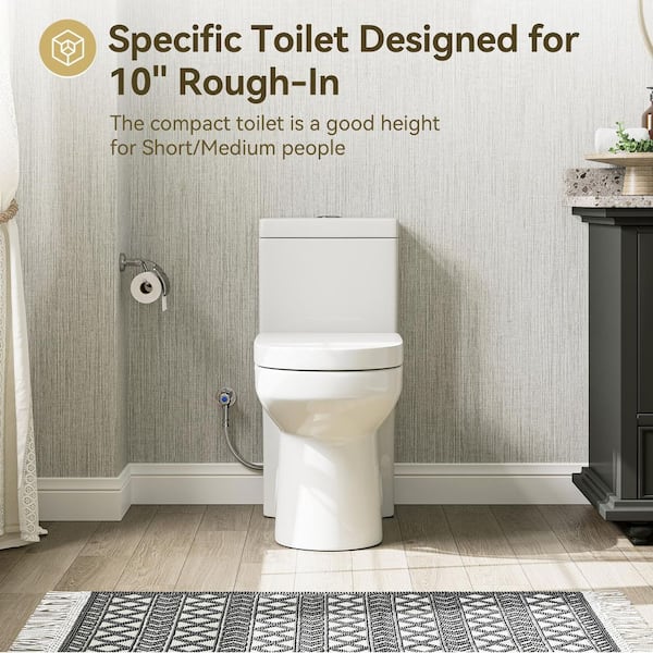 Fine Fixtures Dual-Flush Round One-Piece Toilet 10" Rough In (Seat Included - View #9