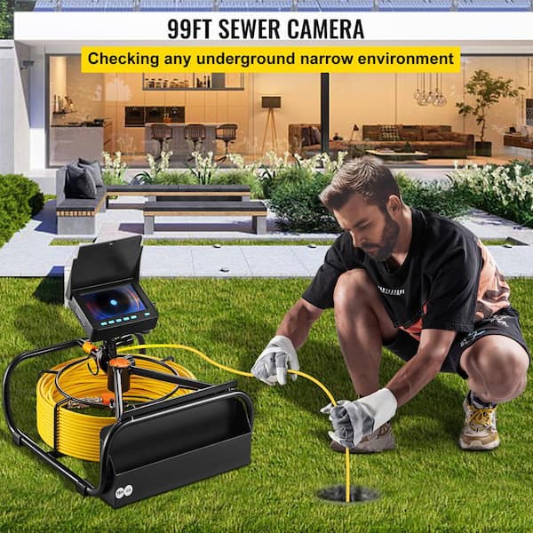 Sewer Pipe Camera 4.3 in. LCD Monitor Screen Inspection Camera 98.4 ft. Cable Duct IP68 with Battery DVR Function