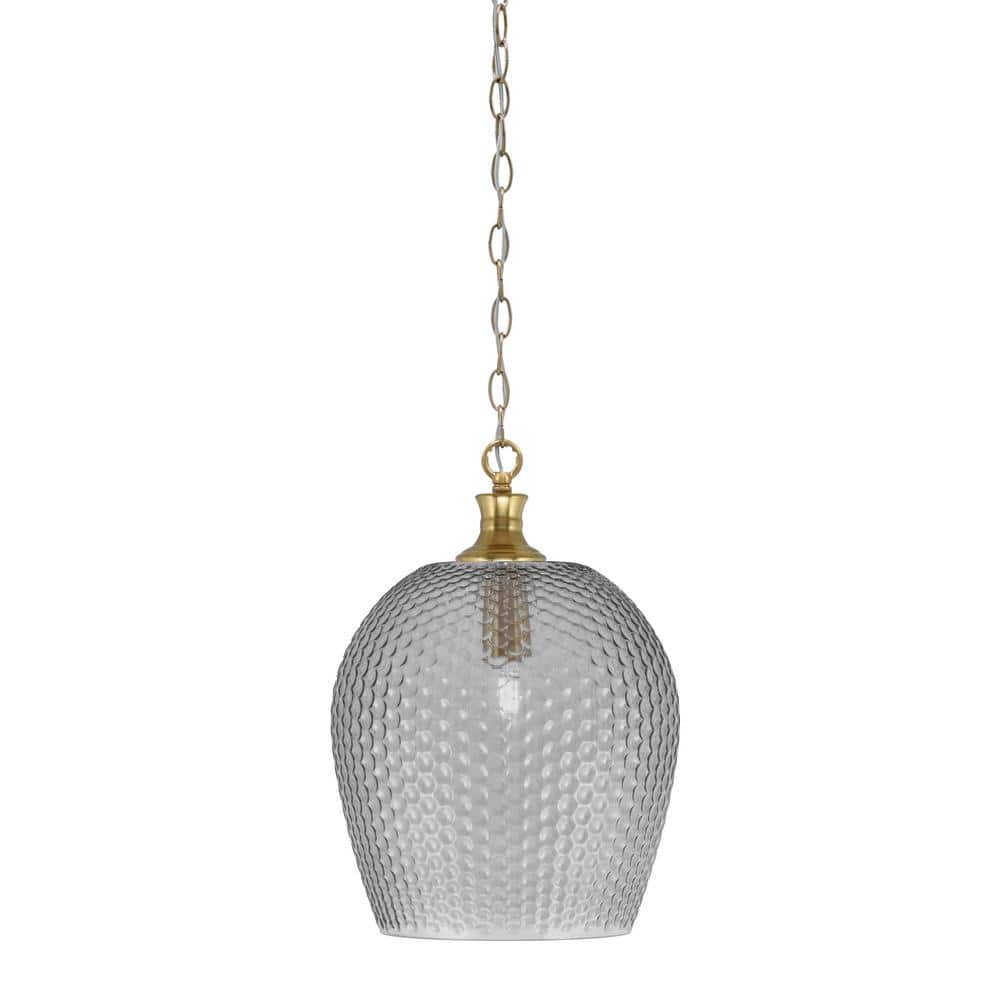 Tyler 60-Watt 1-Light New Age Brass Chain Mini Pendant Light with Smoke Tex