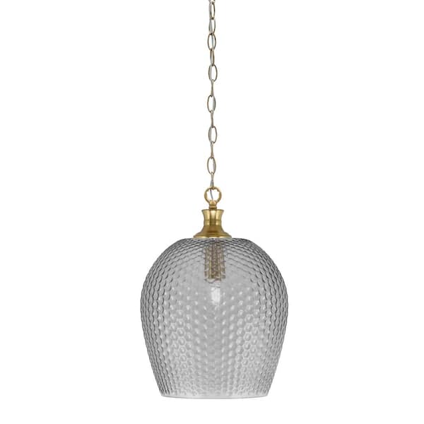 Unbranded Tyler 60-Watt 1-Light New Age Brass Chain Mini Pendant Light with Smoke Textured Glass Shade