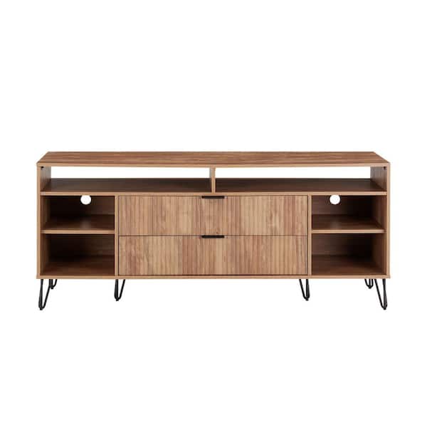 DUMBO 62.99 in. Golden Brown Mid-Century Modern TV Stand Fits TV's up to 60 in. with SNAP Tool-Free Assembly