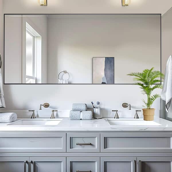 Lumioca 2-Piece Black 21.45 in. W x 46.8 in. H Aluminum Fine Edged Right Angle Frame Wall Mirror