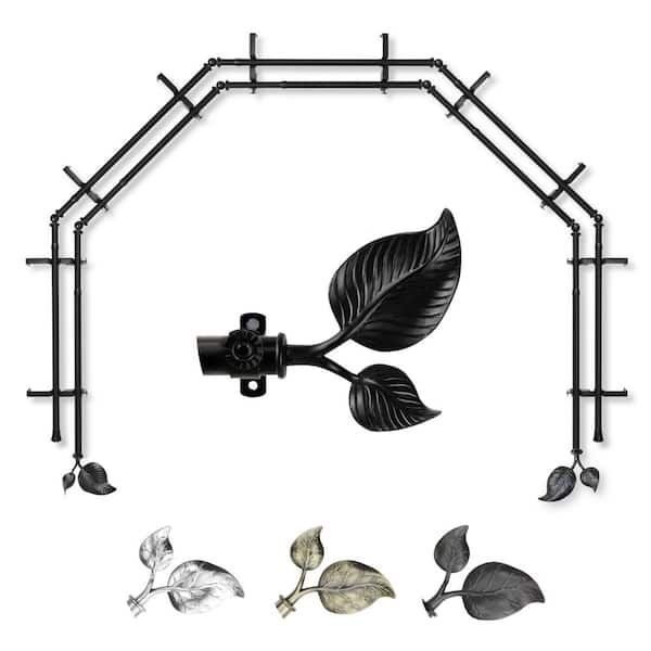 EMOH 13/16" Dia Adjustable 5-Sided Double Bay Window Curtain Rod 28 to 48" (each side) with Botany Finials in Black