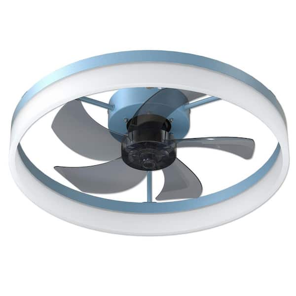 20 in. Smart Indoor Blue Flush Mount Ceiling Fan with Light, Dimmable, Quit DC Motor and Remote Control