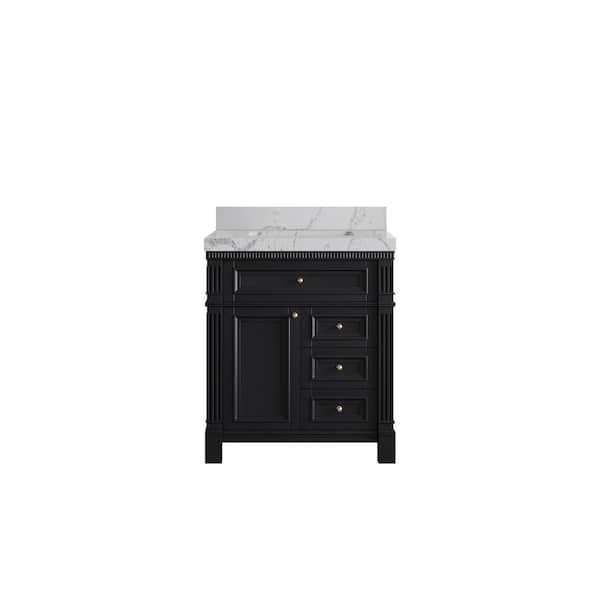 Willow Collections Paris 30 in. W x 22 in. D x 36 in. H Single Sink Bath Vanity Center in Black with 2 in. Venatino qt. Top