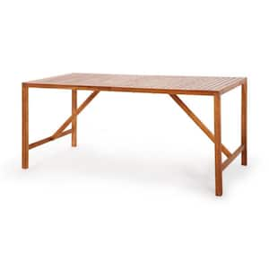 67 in. Rectangle Wood Outdoor Dining Table in Brown with Umbrella Hole