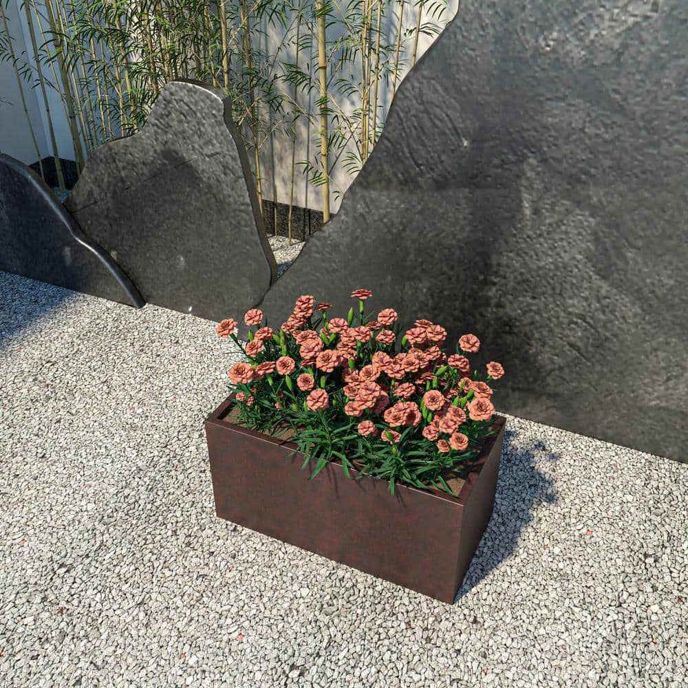 Extra Large Rectangular Brown Fiberstone Planter with Drainage Holes