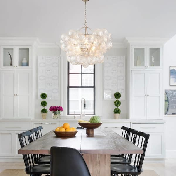 HUOKU Neuvy 8-Light 33 in. W Nickel Chandelier with Swirled-Glass