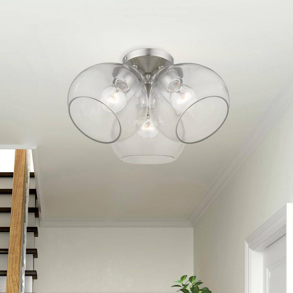 Catania Brushed Nickel 3-Light Semi-Flush Mount with Clear Glass