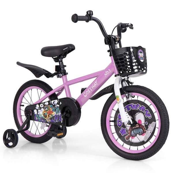 Costway 16 in. Kid's Bike for  4-Years to 7-Years Old with Height-Adjustable Handlebar and Saddle Handbrake Purple