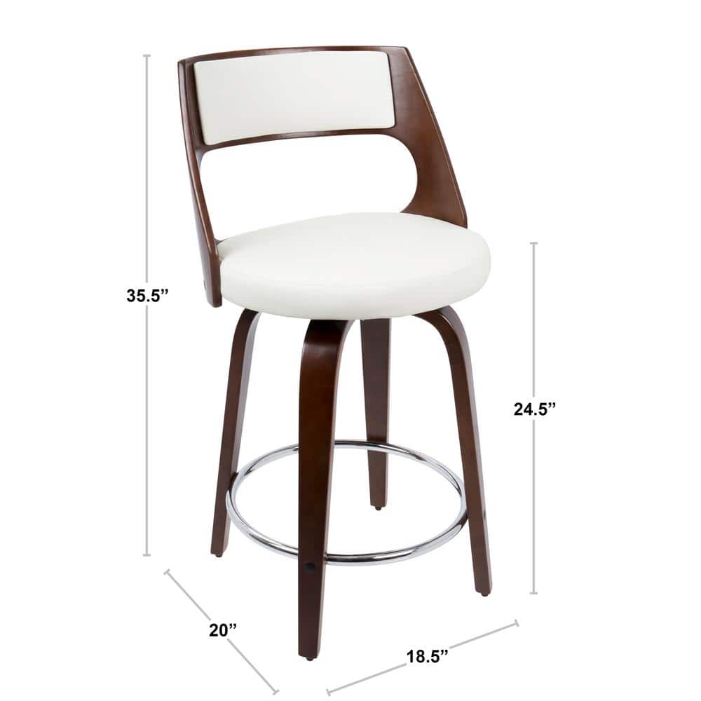 Cecina Cherry and White Leatherette Mid-Century Modern Swivel Counter Stool, Set of 2
