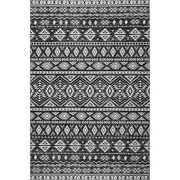 nuLOOM Madlyn Tribal Machine Washable Charcoal 3 ft. x 5 ft. Indoor Rectangle Accent Rug