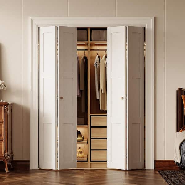 72 in. x 78.75 in. 3-Panel Solid Core White Finished Composite MDF Bi-fold Door with Hardware Kit