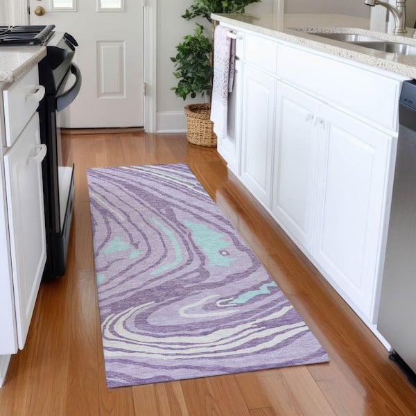 Mayfield Premium Machine Washable Abstract AMF1051 Lavender 2 ft. 3 in. x 7 ft. 6 in. Runner Rug
