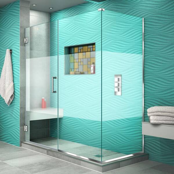 DreamLine Unidoor Plus 59 in. W x 30-3/8 in. D x 72 in. H Frameless Hinged Shower Enclosure in Chrome