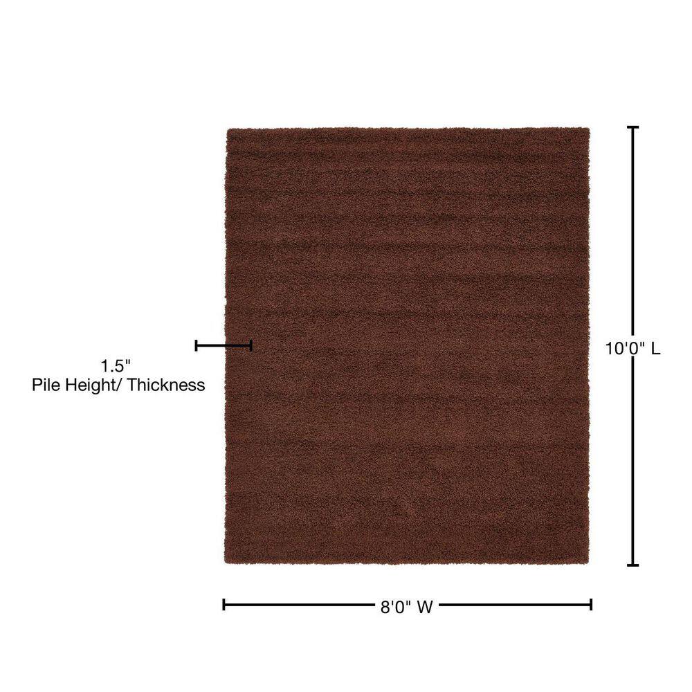 8' x 10' Brown Rectangular Solid Shag Synthetic Rug