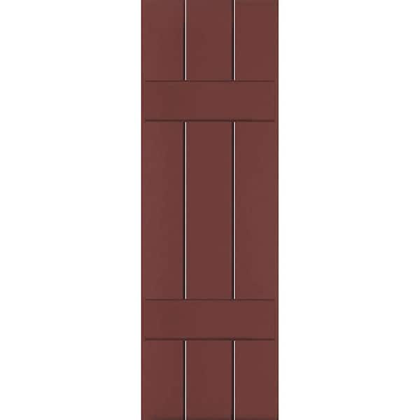 Ekena Millwork 12 in. x 48 in. Exterior Real Wood Sapele Mahogany Board and Batten Shutters Pair Cottage Red