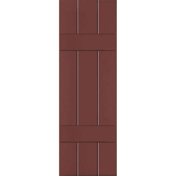 Ekena Millwork 12 in. x 53 in. Exterior Real Wood Sapele Mahogany Board and Batten Shutters Pair Cottage Red