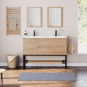 48 in. W x 18.1 in. D x 34 in. H Double Sink Freestanding Bath Vanity in Natural with White Resin Top with Outlet