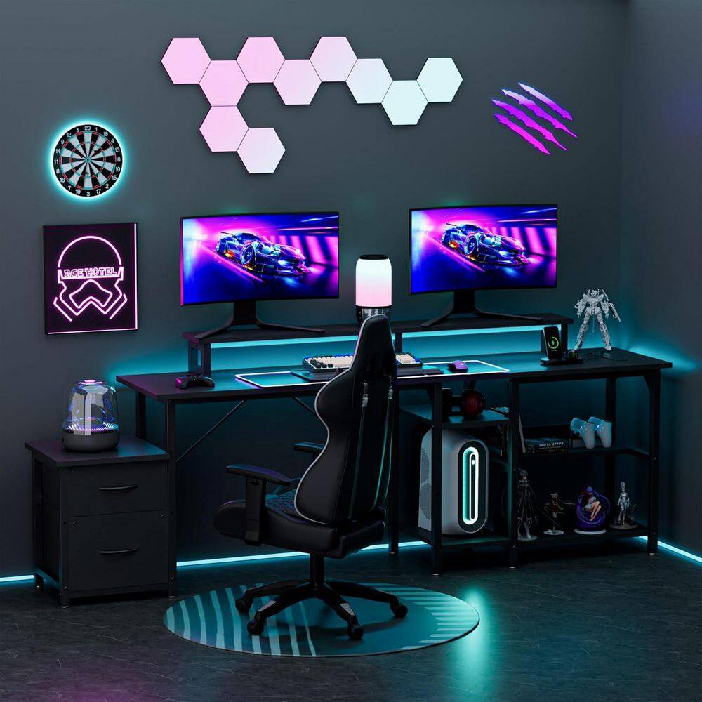 Black L-Shaped LED Gaming Desk