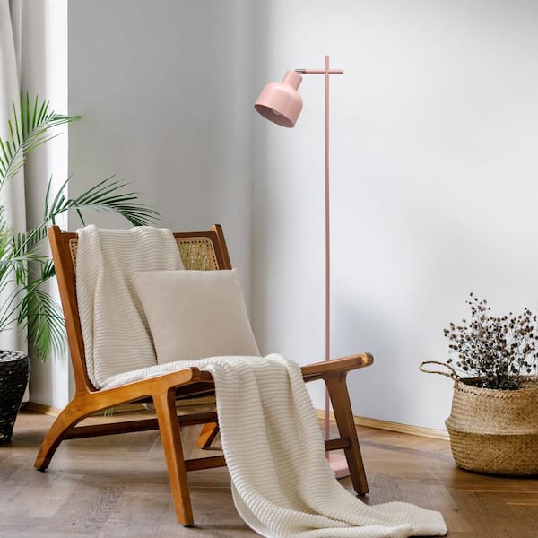 54.72 in Pink 1-Light Smart Dimmable Standard Floor Lamp for Living Room with Pink Metal Round Shade