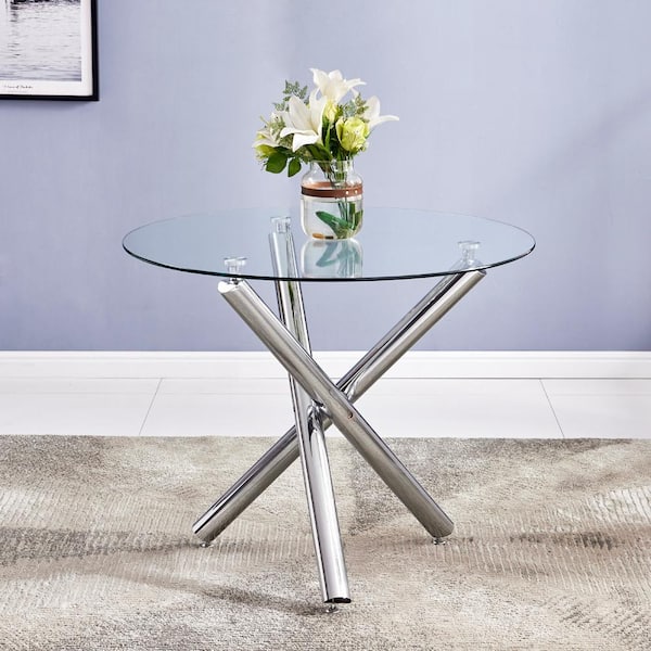 新しいブランド Karl Dining Top Glass Tempered Silver Round in. 35.5 home テーブル・チェア・ハンモック