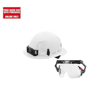 BOLT White Type 1 Class C Full Brim Vented Hard Hat with 4-Point Ratcheting Suspension with Dual Coat Lens Eye Visor