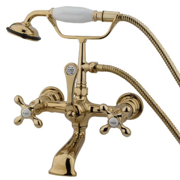 Kingston Brass Vintage 7 in. Center 3-Handle Claw Foot Tub Faucet with Handshower in Polished Brass