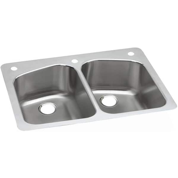 Dayton 33 in. Drop-In/Undermount Double Bowl 18-Gauge Stainless Steel Kitchen Sink Only