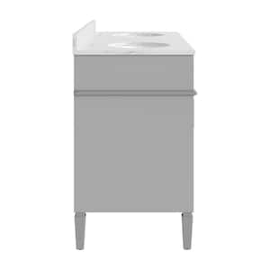 Roosevelt 60 in. W x 21.5 in. D x 35 in. H Double Sink Freestanding Bath Vanity in Gray with White Carrara Marble Top