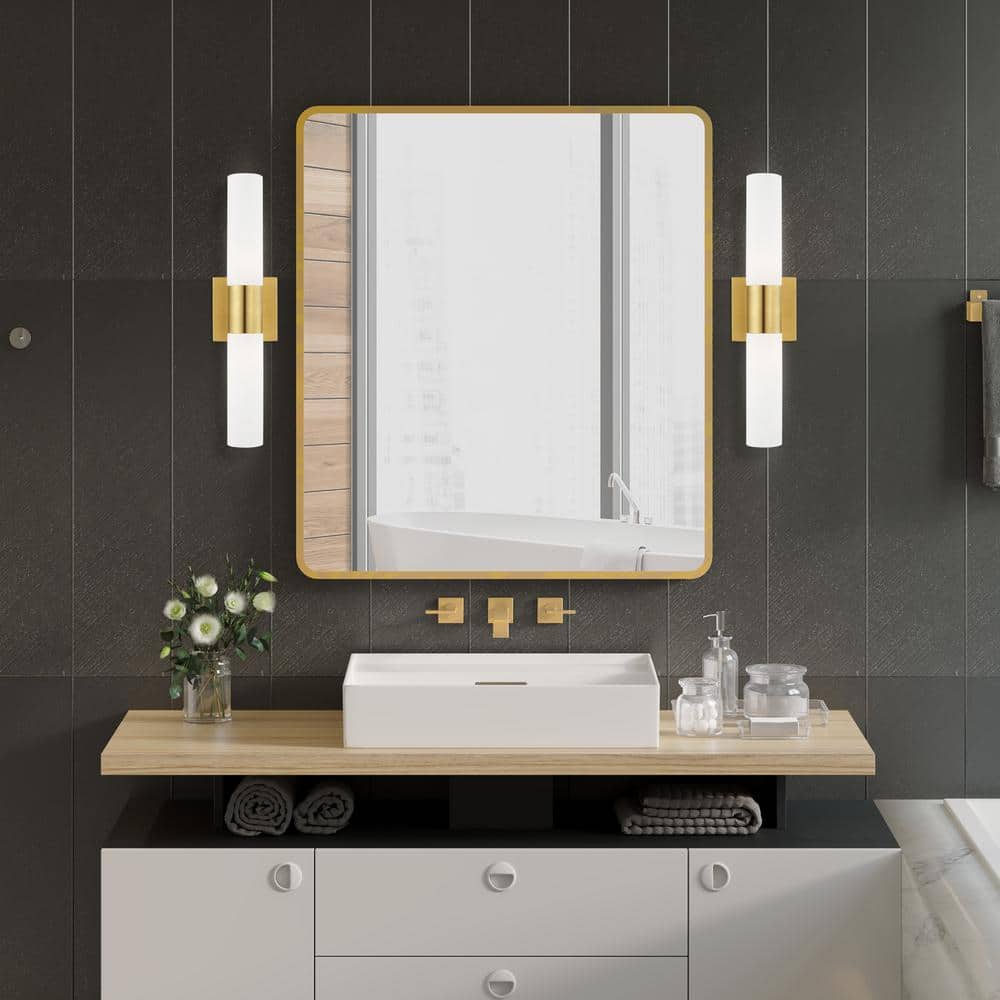 Satin Brass 2-Light Vanity with Opal Glass Shades
