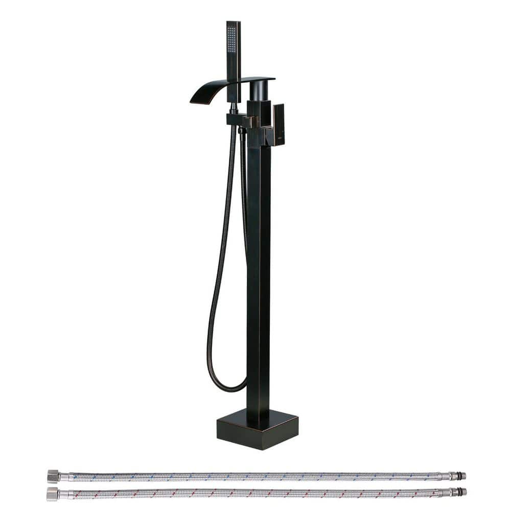 Single-Handle Brass Freestanding Tub Faucet with Hand Shower, Waterfall Floor Mount Bathtub Filler in Oil Rubbed Bronze price history on PriceWatchPro