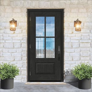 Regency 36 in. x 80 in. 3/4 Lite 4 SDL Oasis Decorative Glass RHOS Prefinished Onyx Fiberglass Prehung Front Door