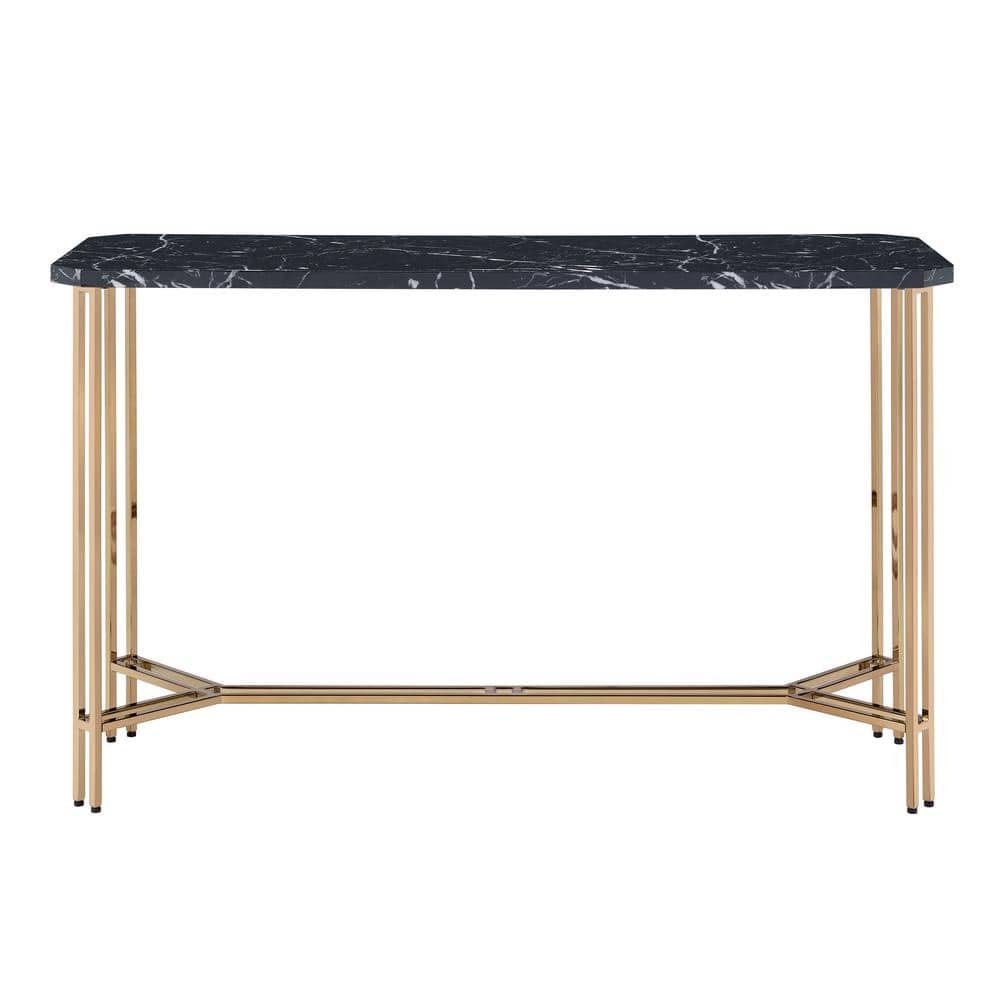 Daxton Black Faux Marble Rectangular Sofa Table with Gold Metal Base