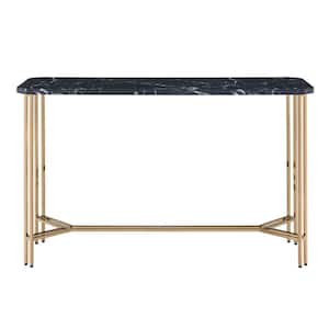 Daxton 47.25 in. Black Rectangle Faux Marble Console Table with Leg Levelers