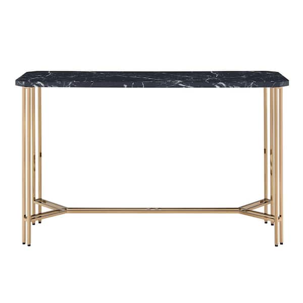 Steve Silver Daxton 47.25 in. Black Rectangle Faux Marble Console Table with Leg Levelers