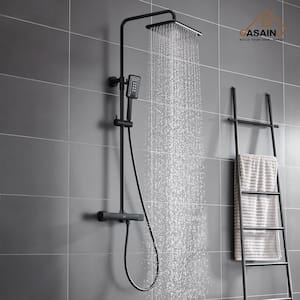 3-Spray Patterns 11.4 in. x 7.5 in. Thermostatic Rain Shower Faucet Wall Mount Dual Shower Heads in Matte Black