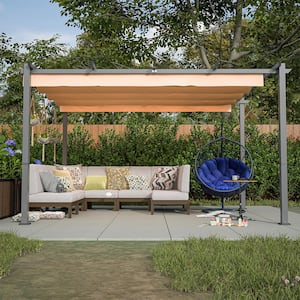 10 ft. x 13 ft. Khaki Aluminum Outdoor Gazebo, Patio Pergola Shade Shelter with Polyester Retractable Shade Canopy