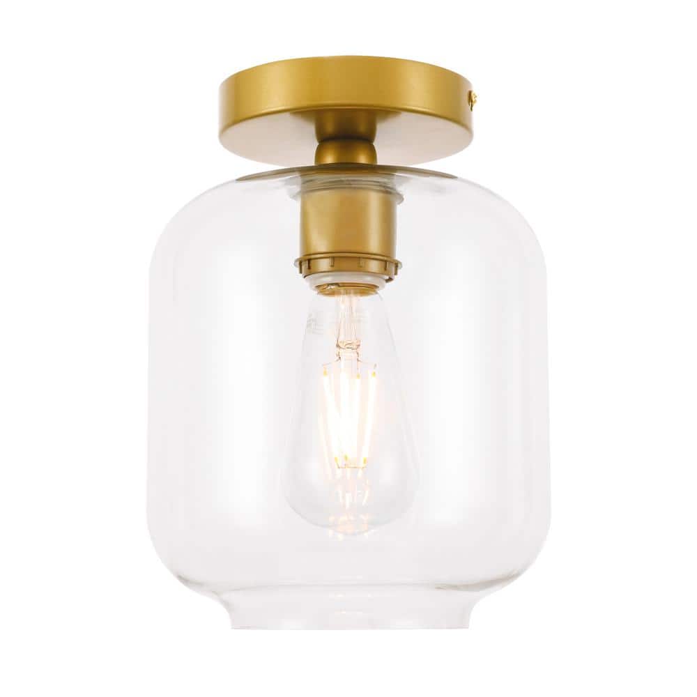 Timless Home 7.3 in. 1-Light Industrial/Mid-Century Modern Brass And Clear 