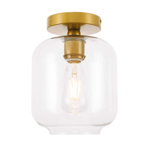 Unbranded Timless Home 7.3 in. 1-Light Industrial/Mid-Century Modern Brass And Clear Glass Flush Mount with No Bulbs Included