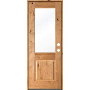 32 in. x 96 in. Rustic Knotty Alder Wood Clear Low-E Half-Lite Clear Stain/V-Groove Left Hand Single Prehung Front Door