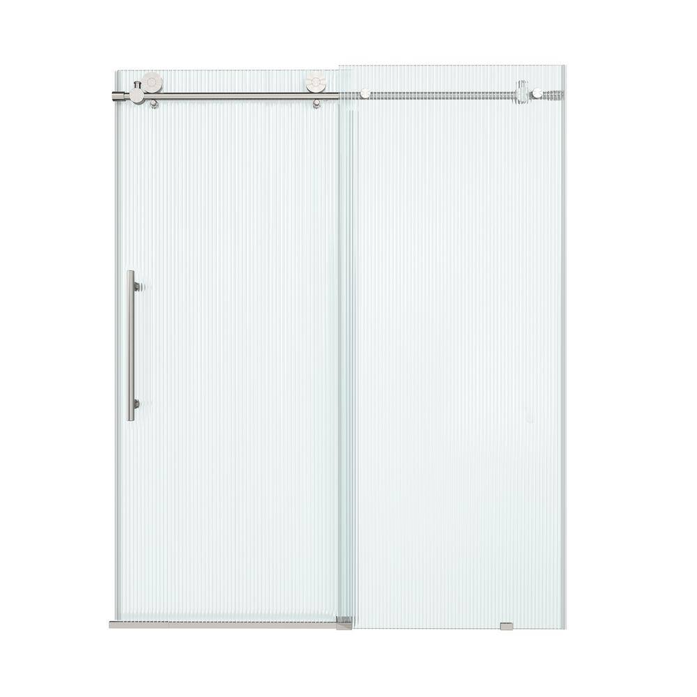 60 in. W x 76 in. H Framless Single Sliding Shower Door in Brushed Nickel with 3/8 in. (10mm) Fluted Glass price history on PriceWatchPro