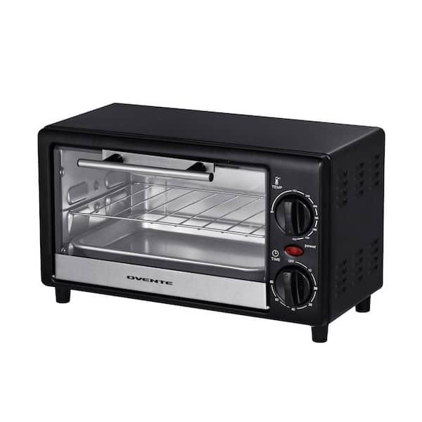 OVENTE 8L Toaster Oven 750W, adjustable temp, 60-min Timer, Easy-Clean Pan. Cooks Pizza, Toast, Muffins, Broil, Black