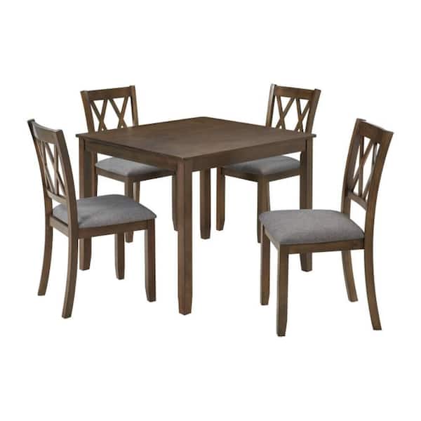 5-Piece Acacia Wood Outdoor Conversation Patio Furniture Set with Gray Cushions